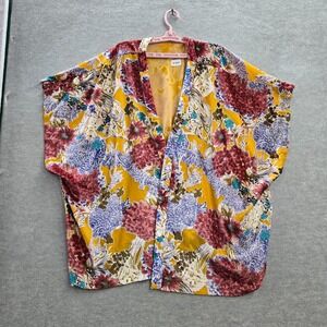 World Market Women Kimono‎ One Size Yellow Floral Viscose Polyester Bohemian